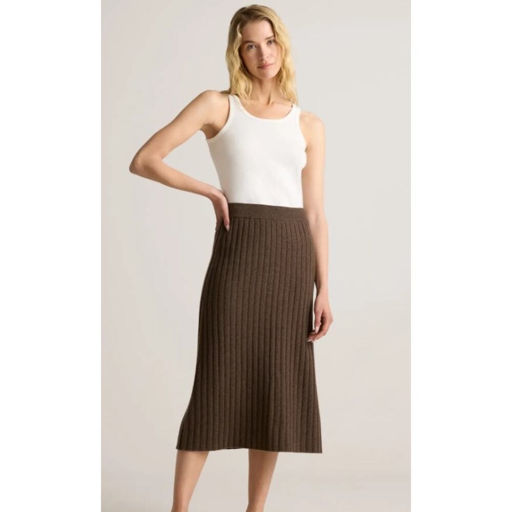 QUINCE like new brown 100% mongolian cashmere wide ribbed soft midi skirt